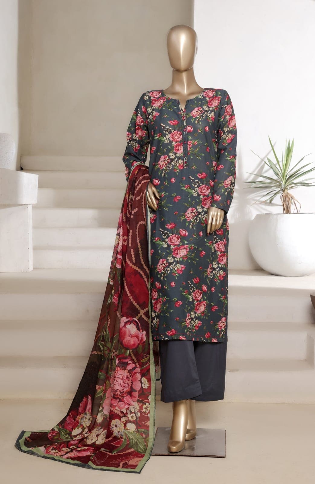 Sadabahar Printed Cotton Lawn Stitched 3 Piece Suit