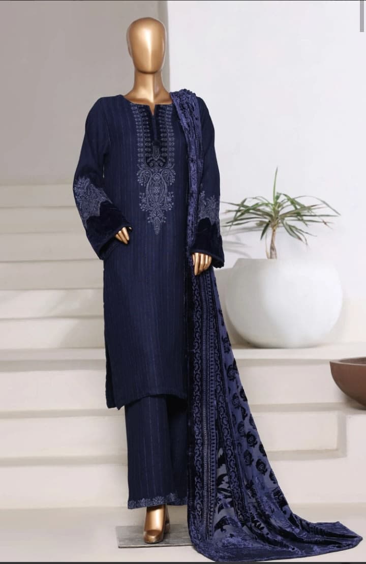 Sadabahar Embroidered Dhanak Stitched 3 Piece Suit