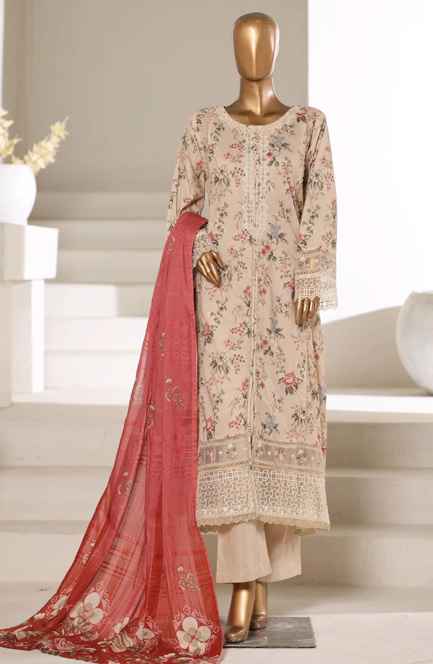 Sadabahar Embroidered Lawn Stitched 3 Piece Suit